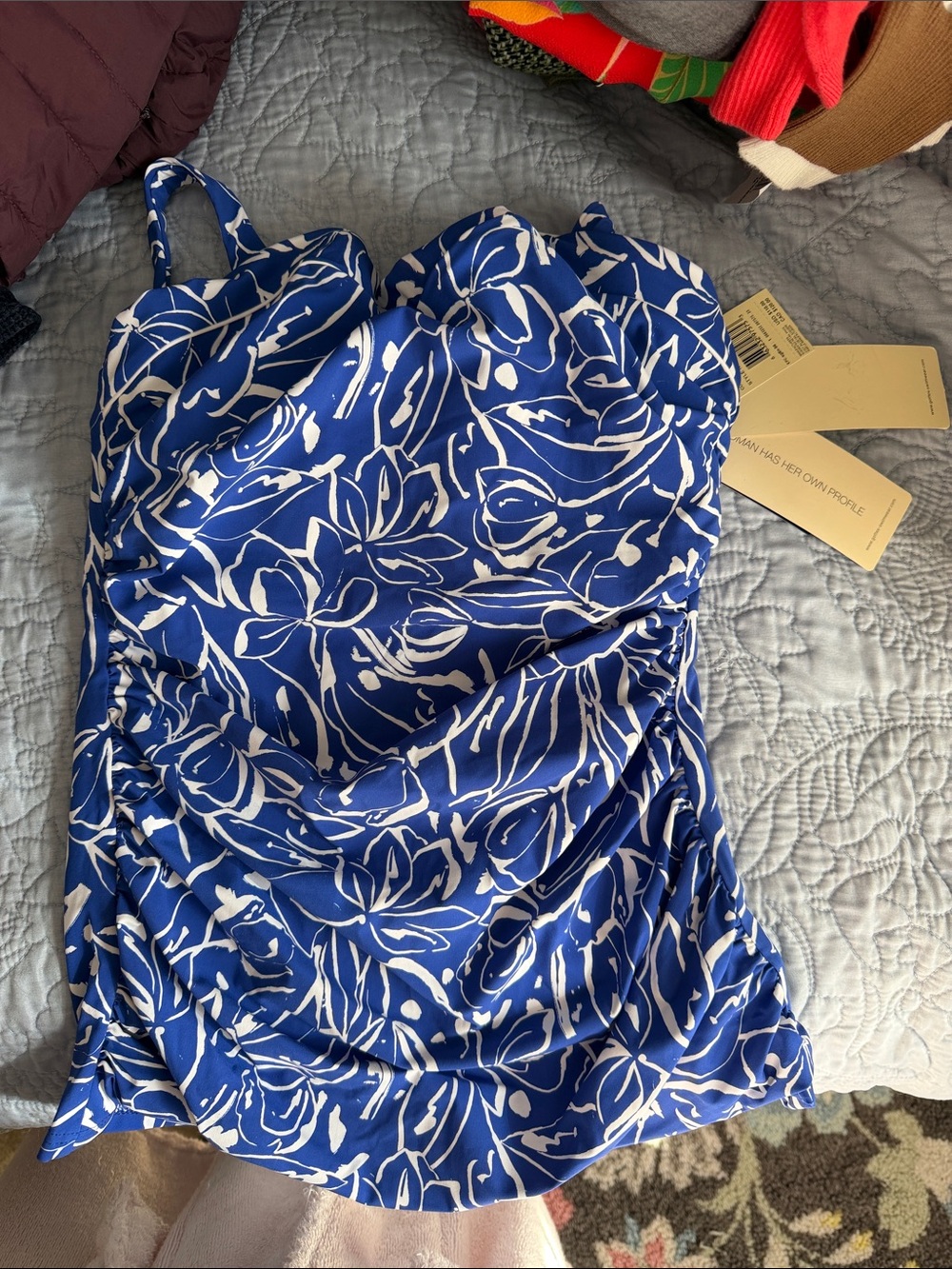 Gottex Blue and White Floral Tankini Swim Top